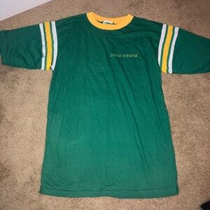 Vintage John Deere Green Tee Shirt with Yellow Stripes